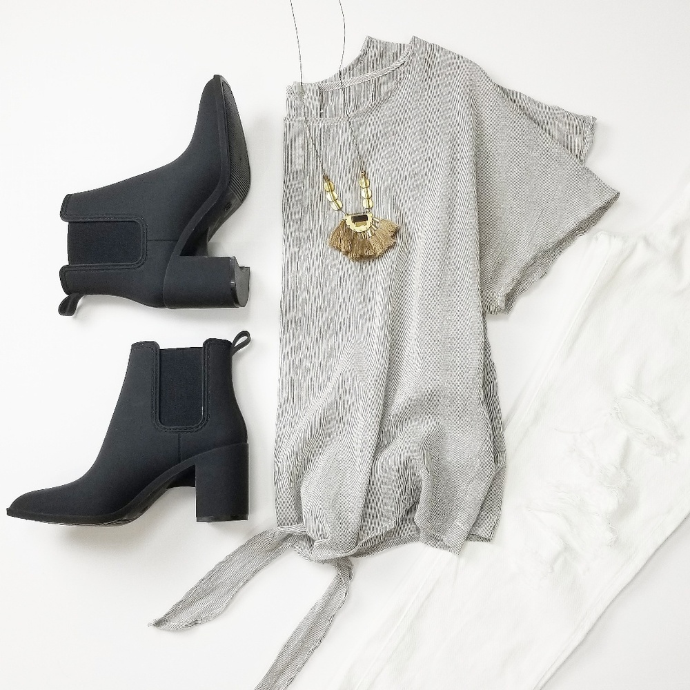 Hailey Striped Tee Button Back